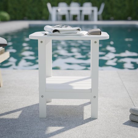 FLASH FURNITURE White 2 Tier Adirondack Style Patio Side Table LE-HMP-1035-1517H-WT-GG